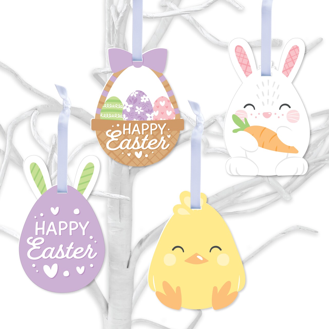 Big Dot of Happiness Spring Easter Bunny - Happy Easter Decorations - Tree Ornaments - Set of 12